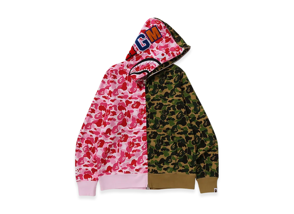 A BATHING APE Abc Camo Separate Shark Full Zip Hoodie "Pink/Green"
