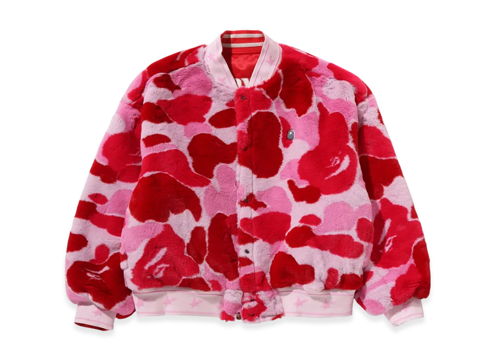A BATHING APE Ladies Multi Logo Reversible Varsity Jacket "Red"