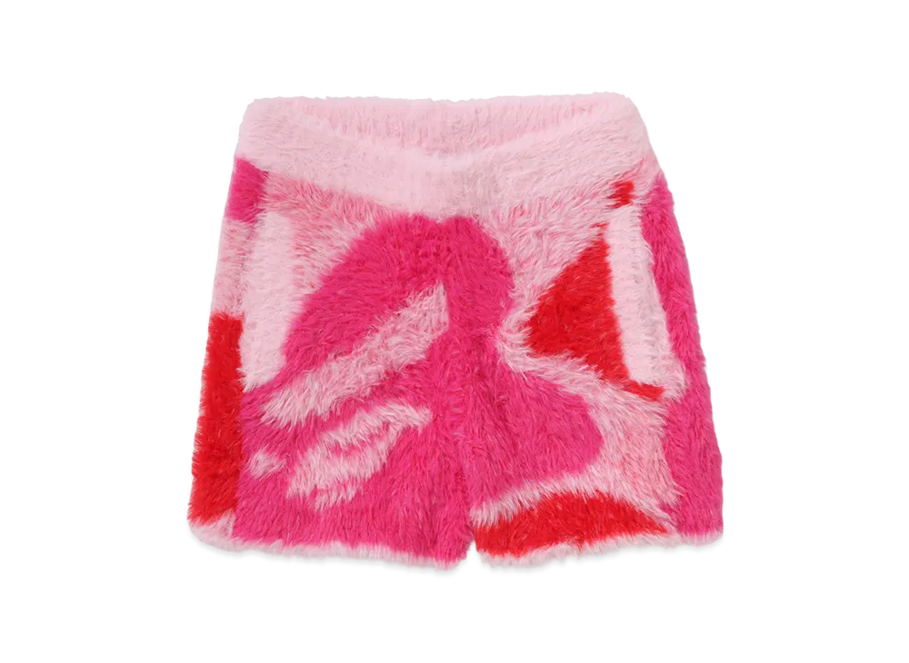 A BATHING APE Ladies Long Fur Jacquard Shorts "Pink"