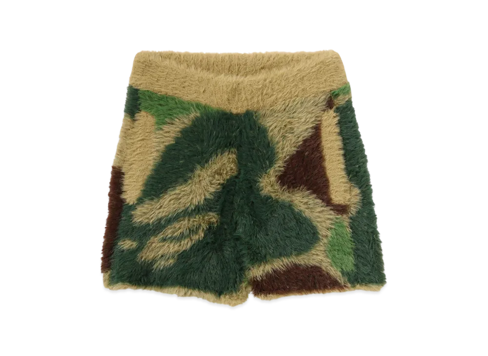 A BATHING APE Ladies Long Fur Jacquard Shorts "Green"