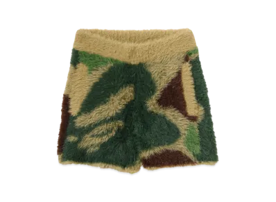 A BATHING APE Ladies Long Fur Jacquard Shorts "Green"