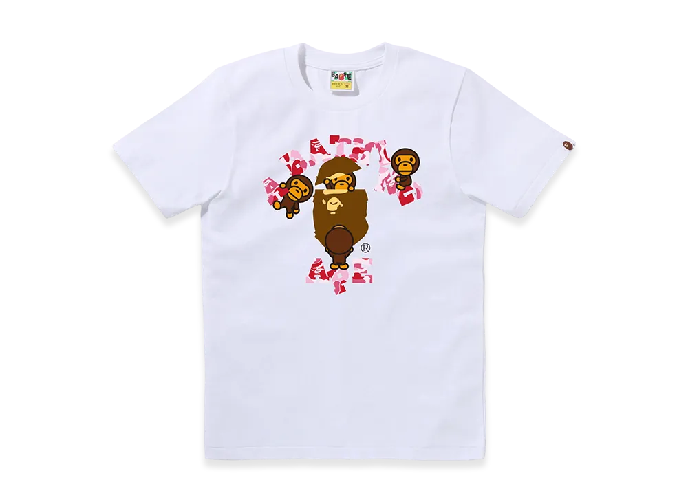 A BATHING APE Ladies Abc Camo College Milo Tee "White/Pink"