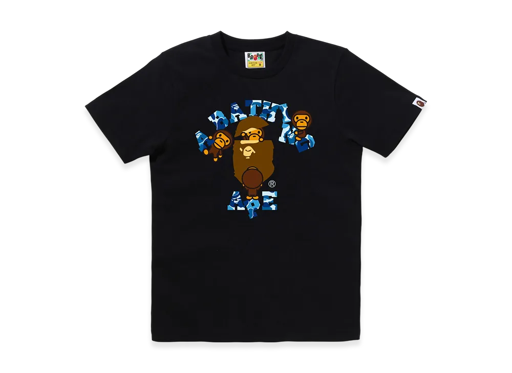 A BATHING APE Ladies Abc Camo College Milo Tee "Black/Blue"