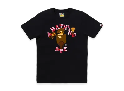 A BATHING APE Ladies Abc Camo College Milo Tee "Black/Pink"