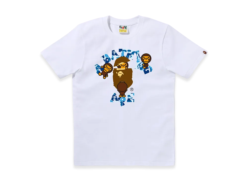 A BATHING APE Ladies Abc Camo College Milo Tee "White/Blue"