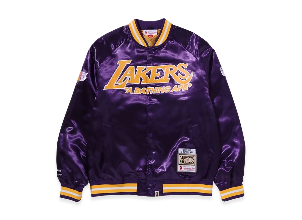 A BATHING APE x Mitchell & Ness x NBA Los Angeles Lakers Satin Jacket "Purple"