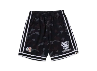 A BATHING APE x Mitchell & Ness x NBA New Jersey Nets Swingman Shorts "Black"