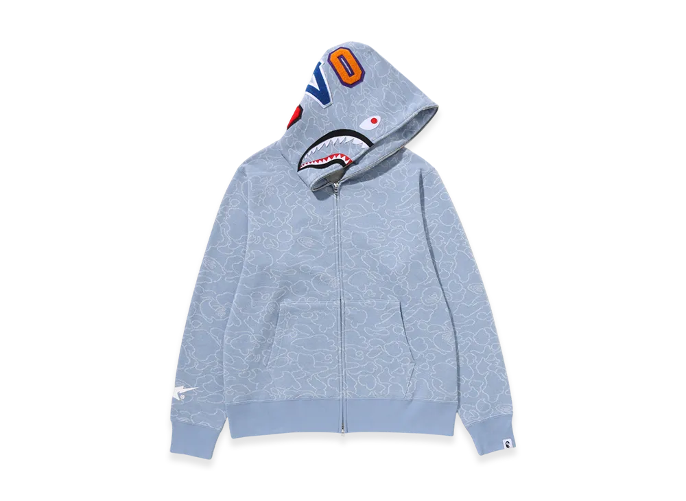 A BATHING APE x OVO Neon 1St Camo Jacquard Shark Full Zip Hoodie "Light Indigo"