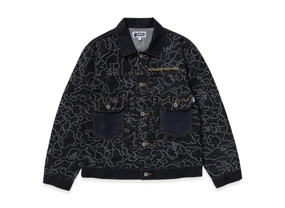 A BATHING APE x OVO Neon 1St Camo Jacquard Denim Jacket "Indigo"