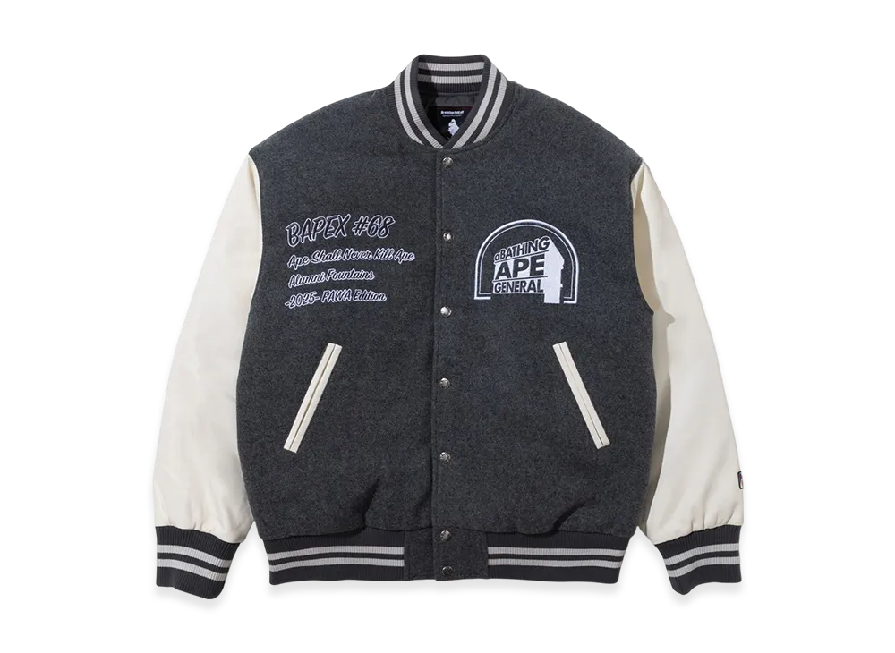 A BATHING APE x KAZUKI KURAISHI Multi Logo Varsity Down Jacket "Gray"