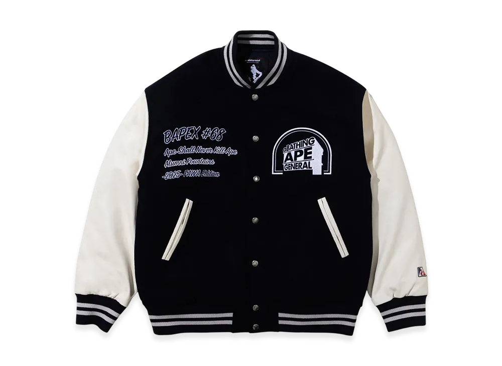 A BATHING APE x KAZUKI KURAISHI Multi Logo Varsity Down Jacket "Black"