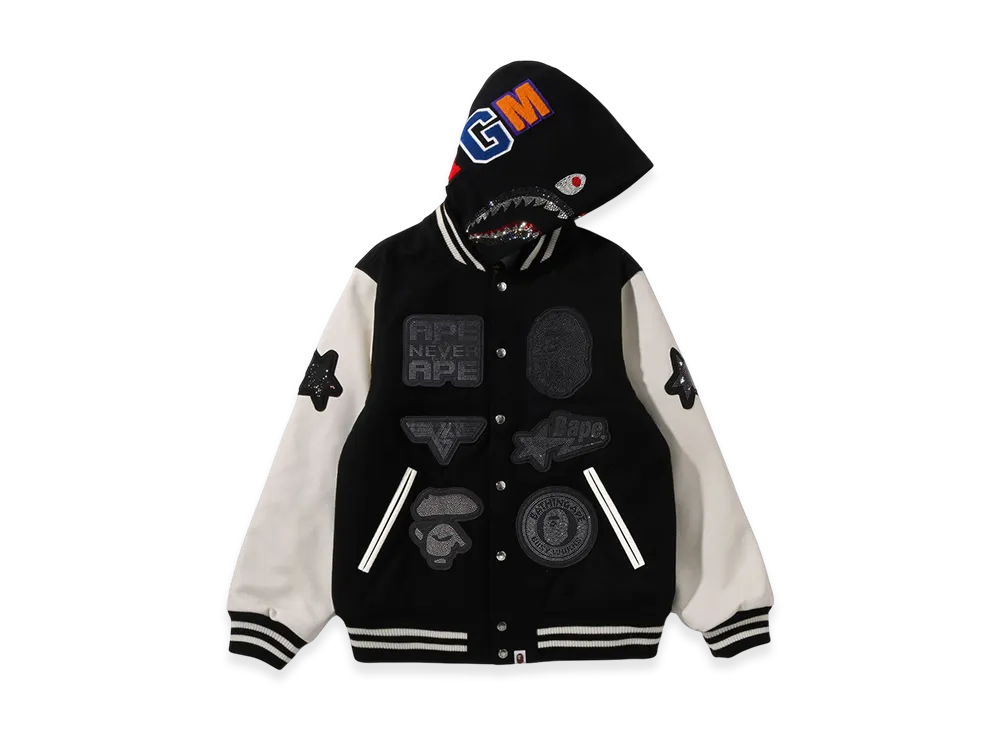 A BATHING APE x Swarovski Detachable Hoodie Varsity Jacket "Black"