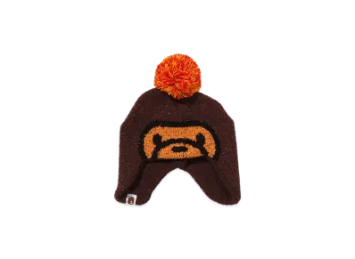 A BATHING APE Milo Face Knit Cap Kid's "Brown"