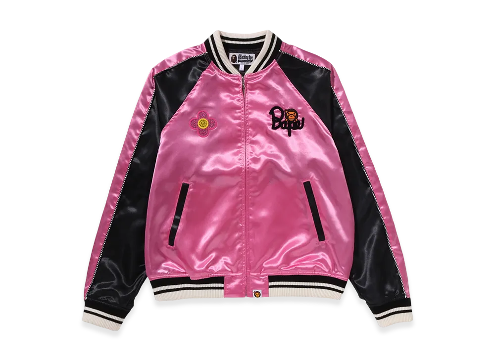 A BATHING APE Crystal Stone Baby Lisa Souvenir Jacket "Pink"