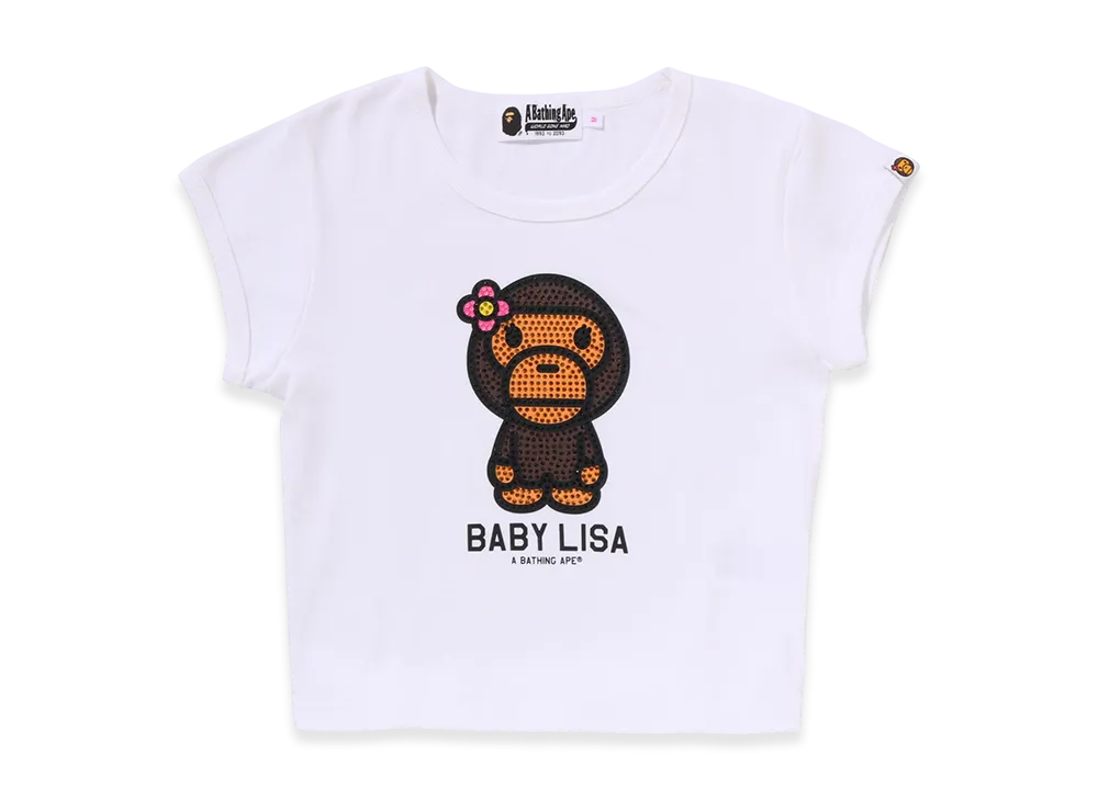 A BATHING APE Crystal Stone Cropped Tee "White"