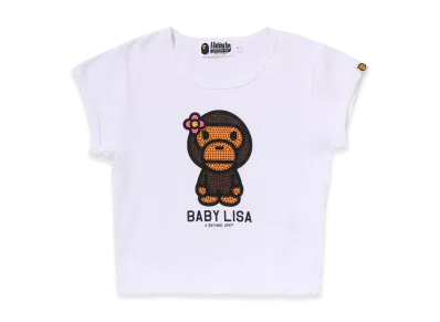 A BATHING APE Crystal Stone Cropped Tee "White"
