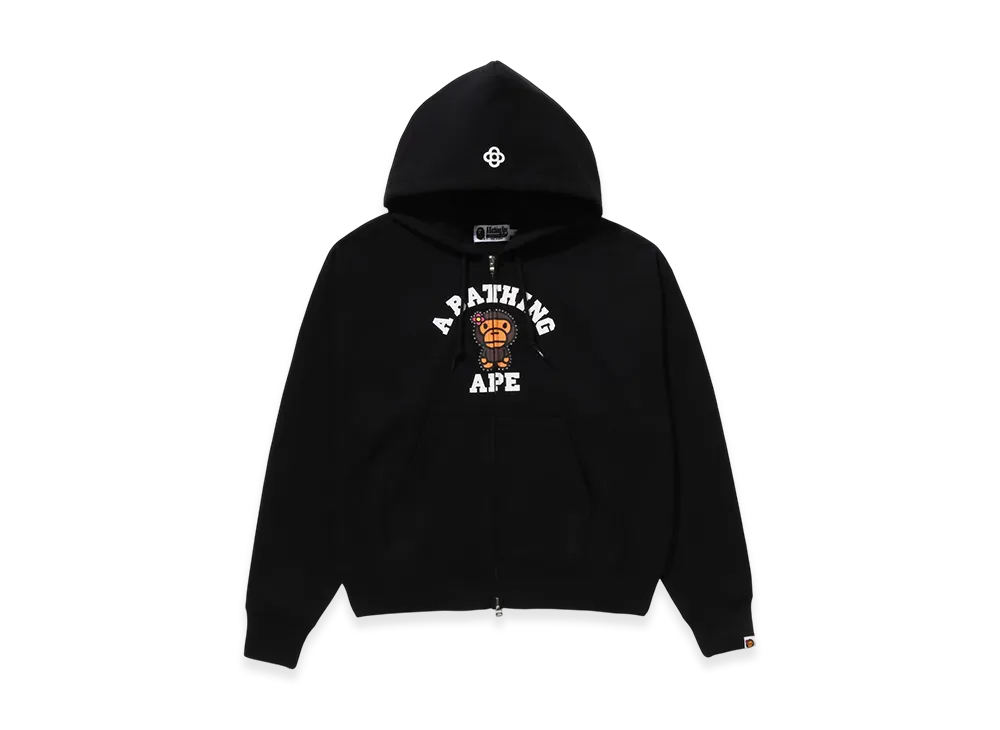 A BATHING APE Cystal Stone College Baby Lisa Oversized Zip Hoodie "Black"