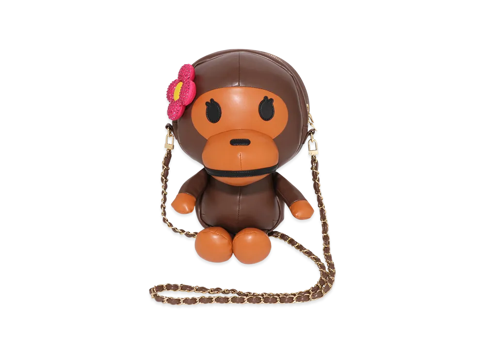 A BATHING APE Crystal Stone Baby Lisa Plush Doll Shoulder Bag "Brown"