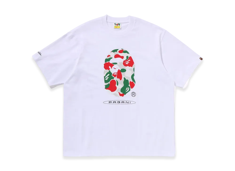 A BATHING APE x PAGANI Camo Ape Head Relaxed Fit Tee "White"