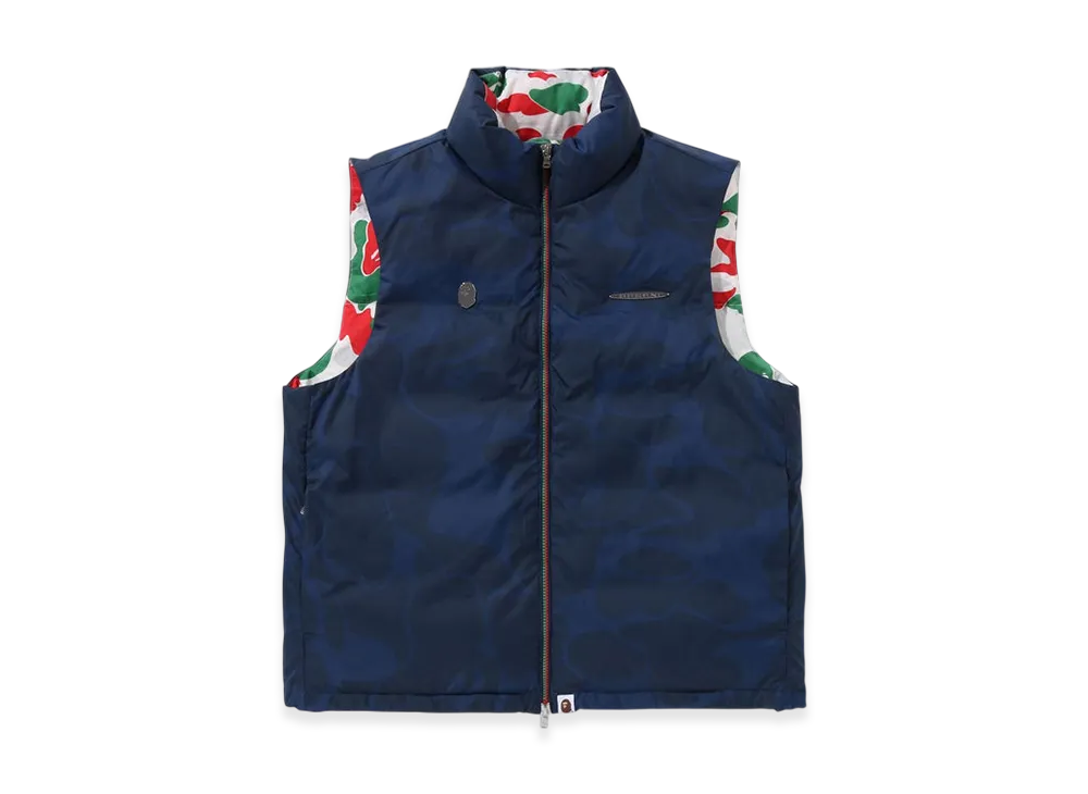 A BATHING APE x PAGANI Solid Camo Logo Down Vest "Navy"