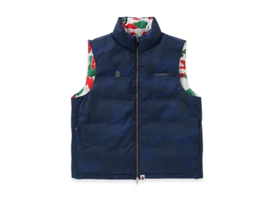 A BATHING APE x PAGANI Solid Camo Logo Down Vest "Navy"