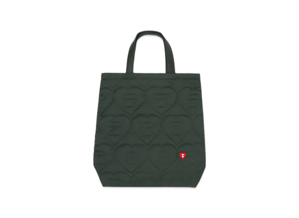 A BATHING APE APEE Quilted Heart Monogram Tote Bag "Olivedrab"
