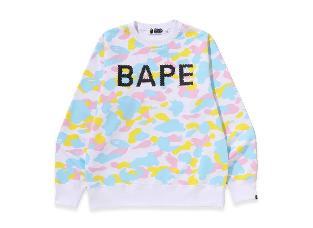 A BATHING APE New Multi Camo Rhinestone Regular Fit Crewneck Sweatshirt "White"