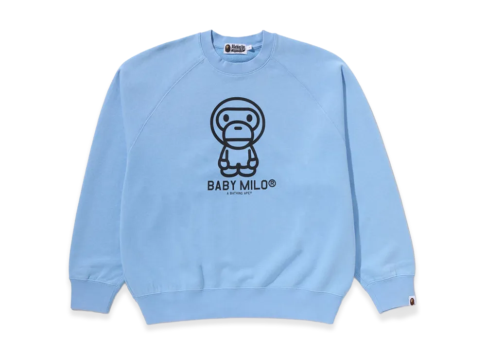 A BATHING APE Heavy Wash Baby Milo Relaxed Fit Crewneck Sweatshirt "Sax"
