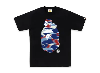 A BATHING APE Screen Camo Milo On Big Ape Tee "Black/Blue"