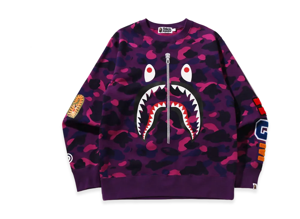 A BATHING APE Color Camo Shark Crewneck Sweatshirt "Purple"