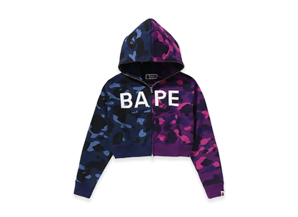 A BATHING APE Crystal Logo Color Camo Half Full Zip Hoodie "Purple"