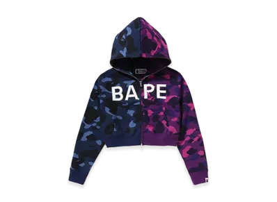 A BATHING APE Crystal Logo Color Camo Half Full Zip Hoodie "Purple"
