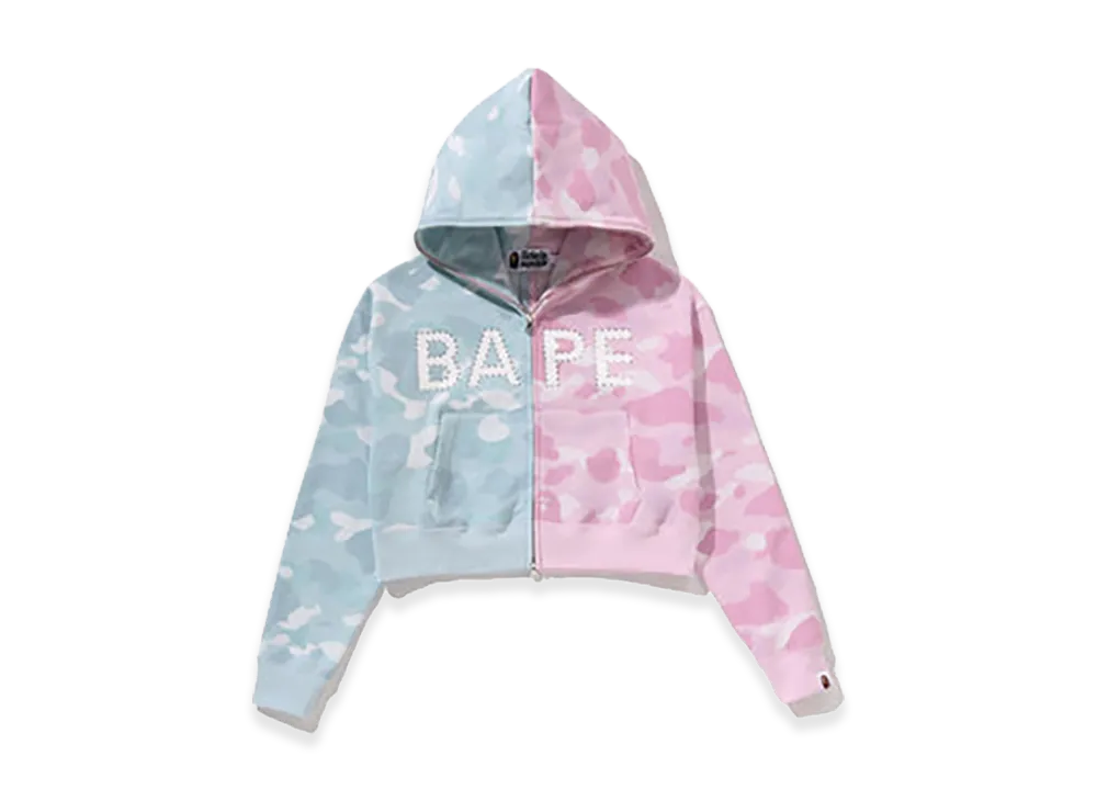 A BATHING APE Crystal Logo Pastel Color Camo Half Full Zip Hoodie "Pink"