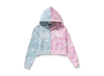 A BATHING APE Crystal Logo Pastel Color Camo Half Full Zip Hoodie "Pink"