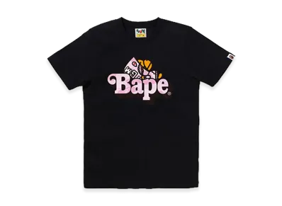 A BATHING APE Pastel Color Camo Shark Milo On Bape Tee "Black/Pink"
