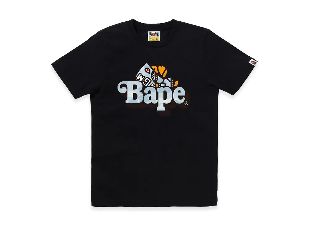 A BATHING APE Pastel Color Camo Shark Milo On Bape Tee "Black/Sax"