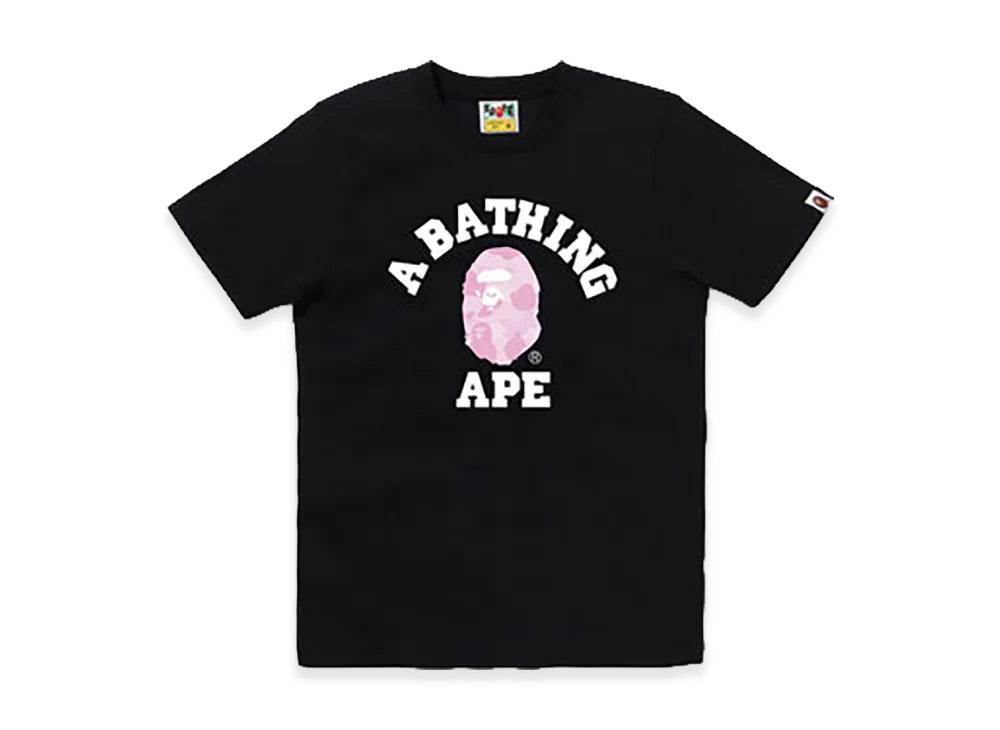 A BATHING APE Pastel Color Camo College Tee "Black/Pink"