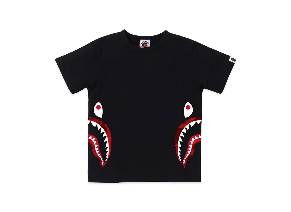 A BATHING APE Kids Color Camo Side Shark Tee "Black/Red"