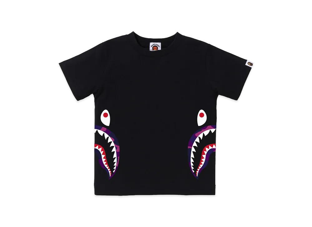 A BATHING APE Kids Color Camo Side Shark Tee "Black/Purple"