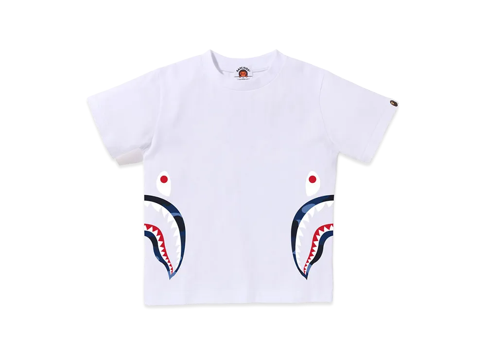 A BATHING APE Kids Color Camo Side Shark Tee "White/Navy"