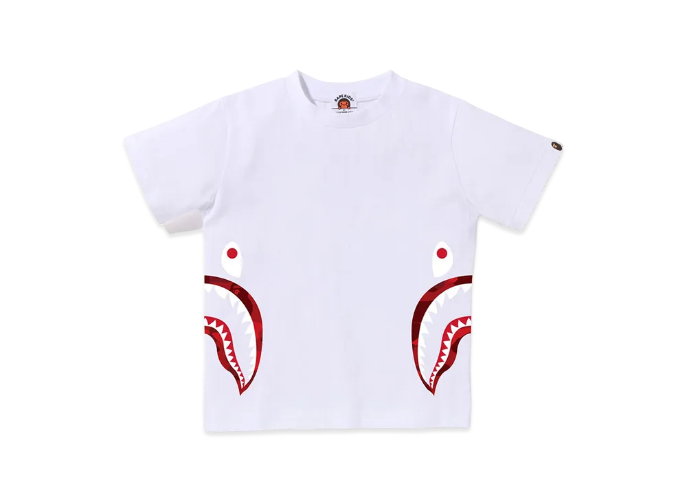 A BATHING APE Kids Color Camo Side Shark Tee "White/Red"