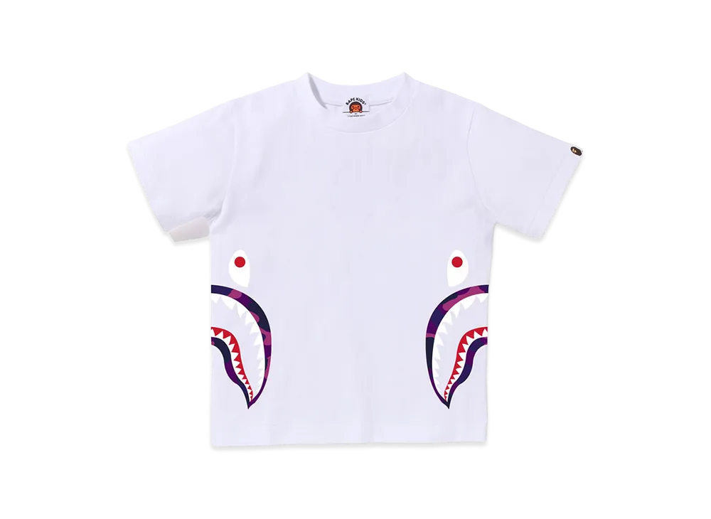 A BATHING APE Kids Color Camo Side Shark Tee "White/Purple"