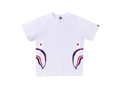 A BATHING APE Kids Color Camo Side Shark Tee "White/Purple"