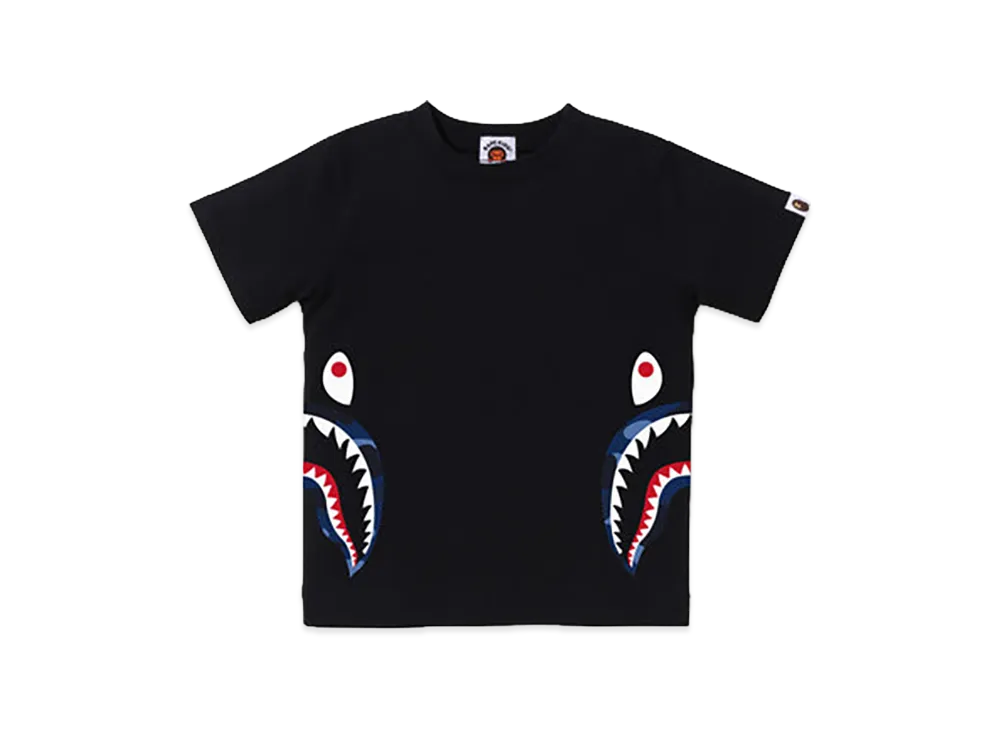 A BATHING APE Kids Color Camo Side Shark Tee "Black/Navy"