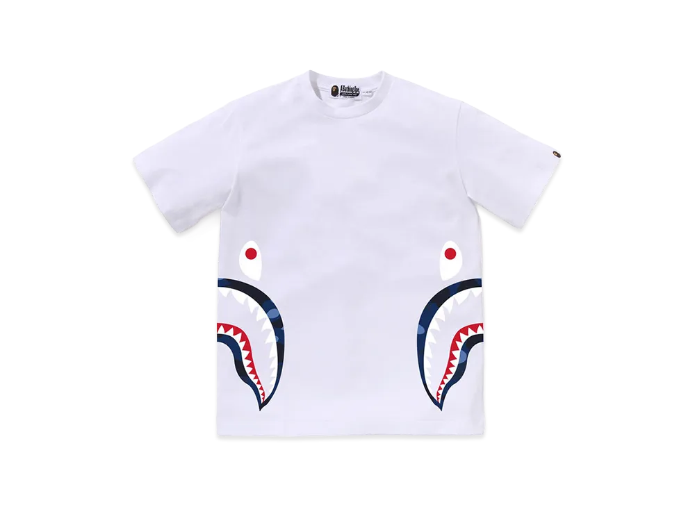 A BATHING APE Junior Color Camo Side Shark Tee "White/Navy"