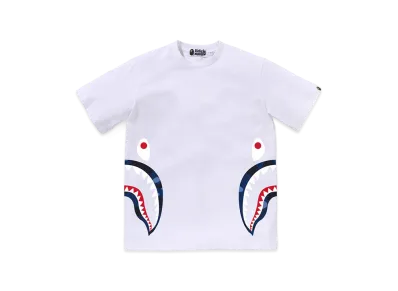 A BATHING APE Junior Color Camo Side Shark Tee "White/Navy"