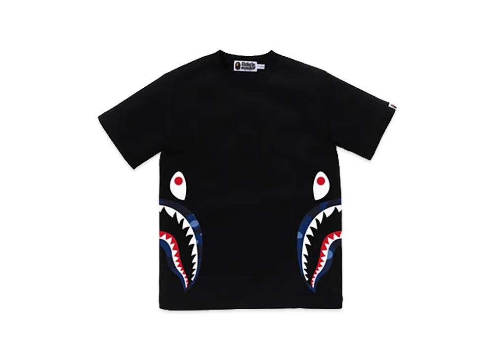 A BATHING APE Junior Color Camo Side Shark Tee "Black/Navy"