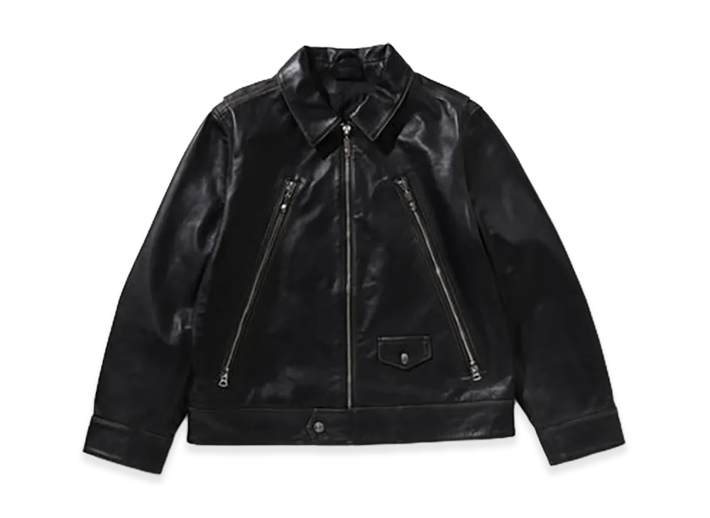 A BATHING APE Washed Leather Biker Jacket "Black"