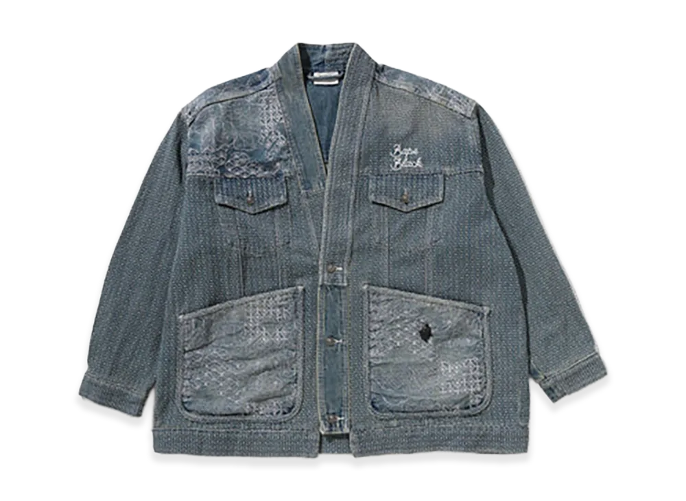A BATHING APE Patchwork Kimono "Light Indigo"
