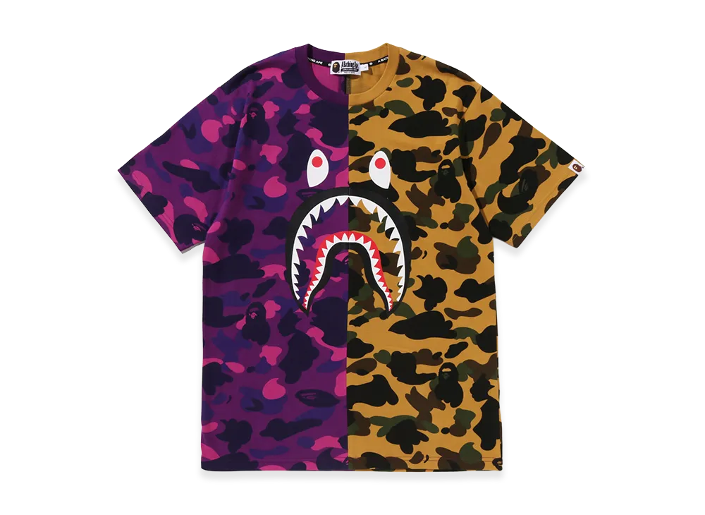 A BATHING APE Split Camo Shark Tee "Purple"